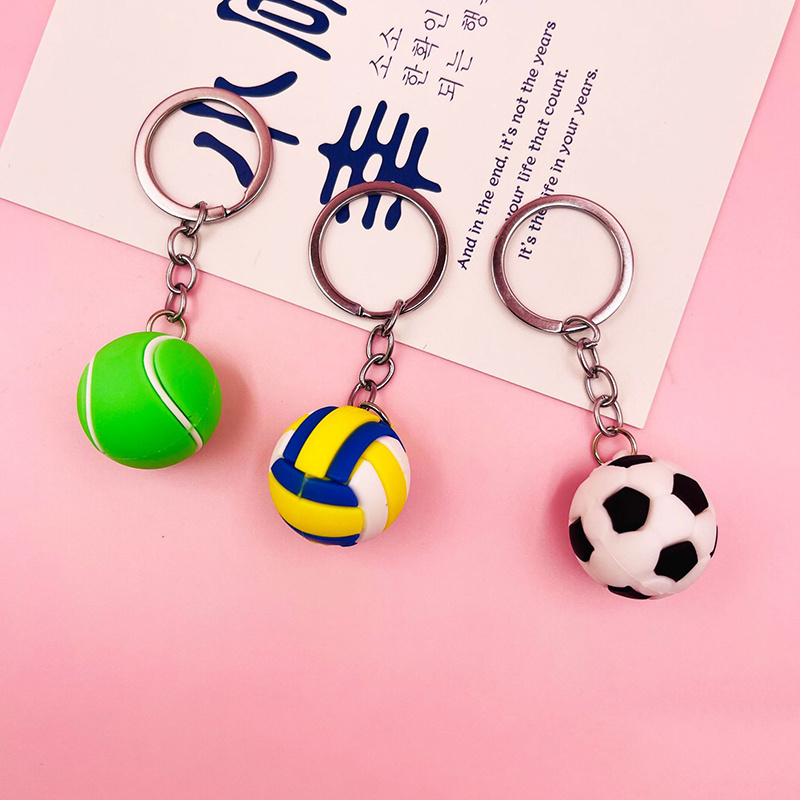 Cheap 3D PVC Rubber Key Chain Sports Mini Football Basketball Rugby Volleyball Soccer Stress Ball Keychain