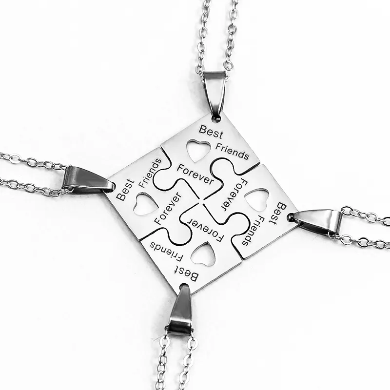 4 Pcs/Set Heart Four Leaf Clover Pendant Necklace Stainless Steel Best Friends Sisters Necklaces BFF Jewelry