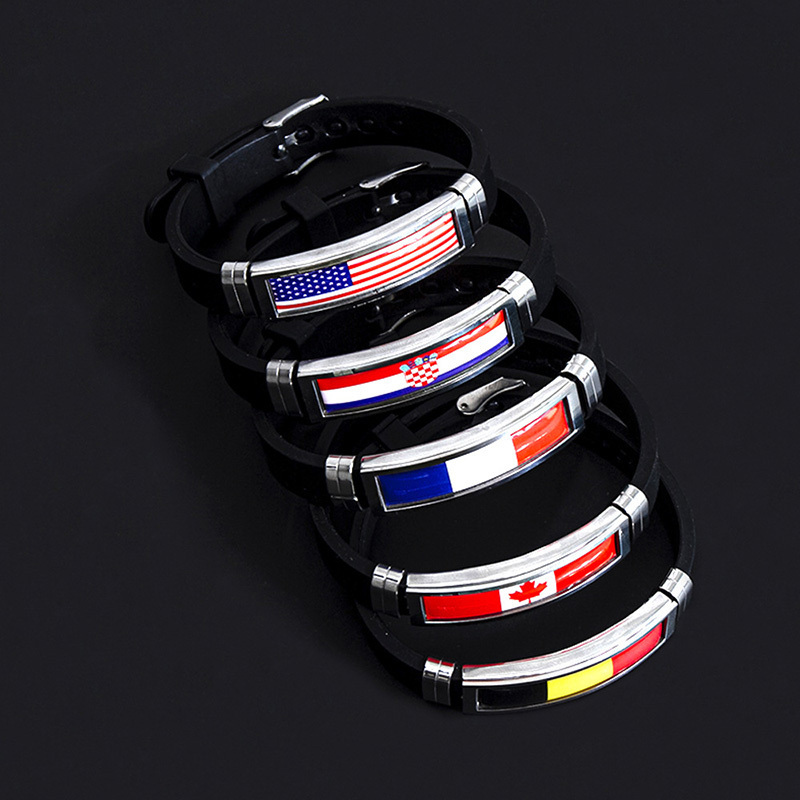 Custom American Spain Flag Bracelet Epoxy Flags Stainless Steel Silicone Bracelets For Men Women