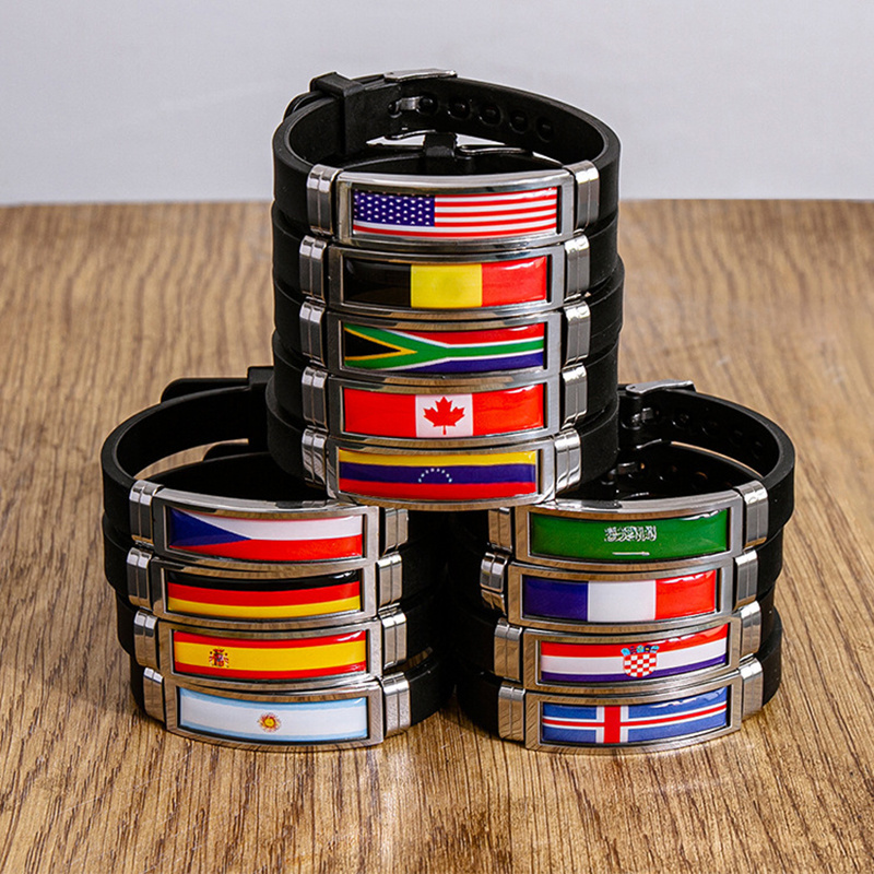 Custom American Spain Flag Bracelet Epoxy Flags Stainless Steel Silicone Bracelets For Men Women