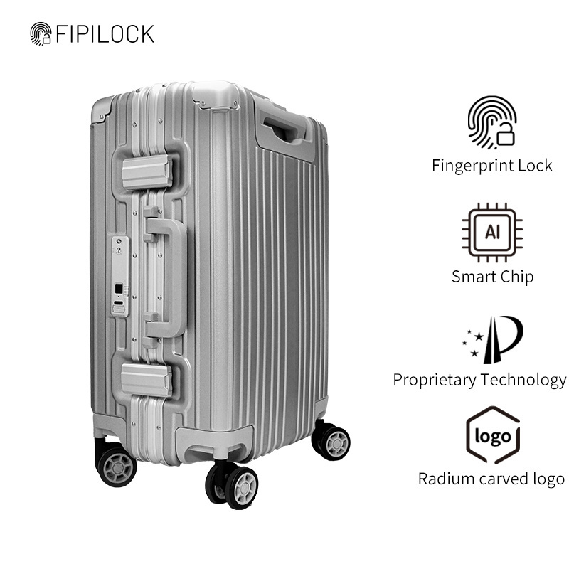 Fingerprint Lock Smart travelling luggage PC aluminum carry on travel bags TSA custom smart luggage suitcase