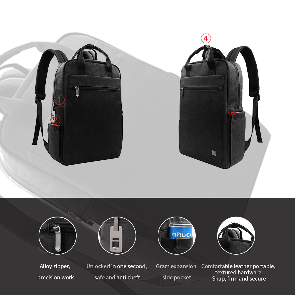 Fingerprint Lock Waterproof Outdoor Anti Theft USB Chargeable Bio lock backpack Laptop business backpack