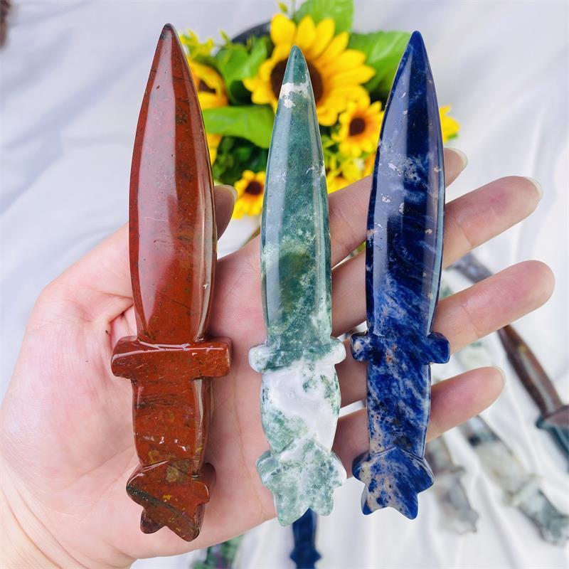 Wholesale natural crystal dagger ocean jasper bloodstone sword sodalite green aventurine dagger for decoration