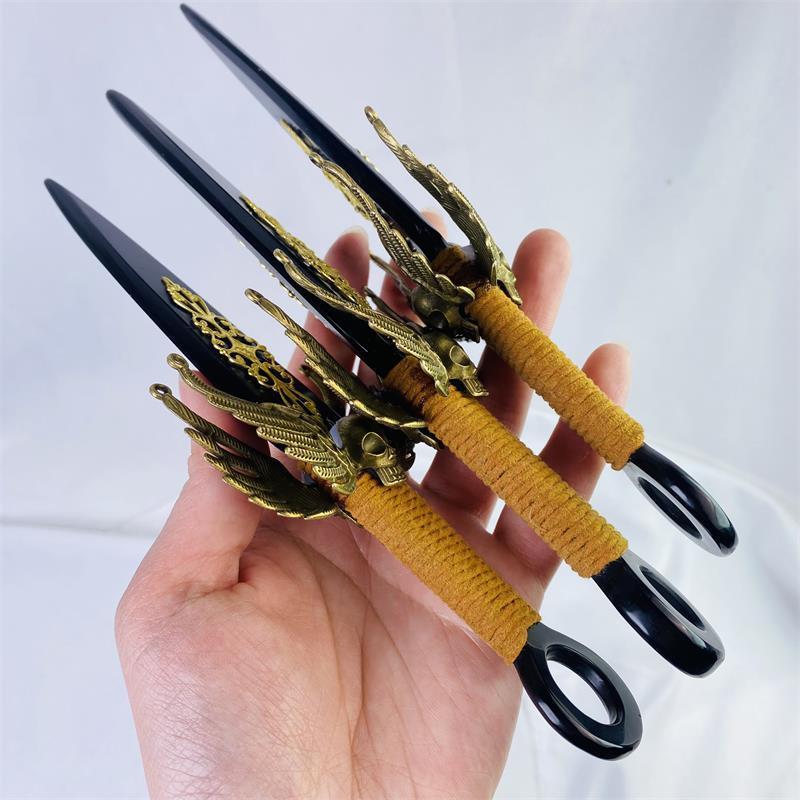 Wholesale natural high quality energy obsidian wings sword carvings healing black polished crystal dagger for gifts decoration