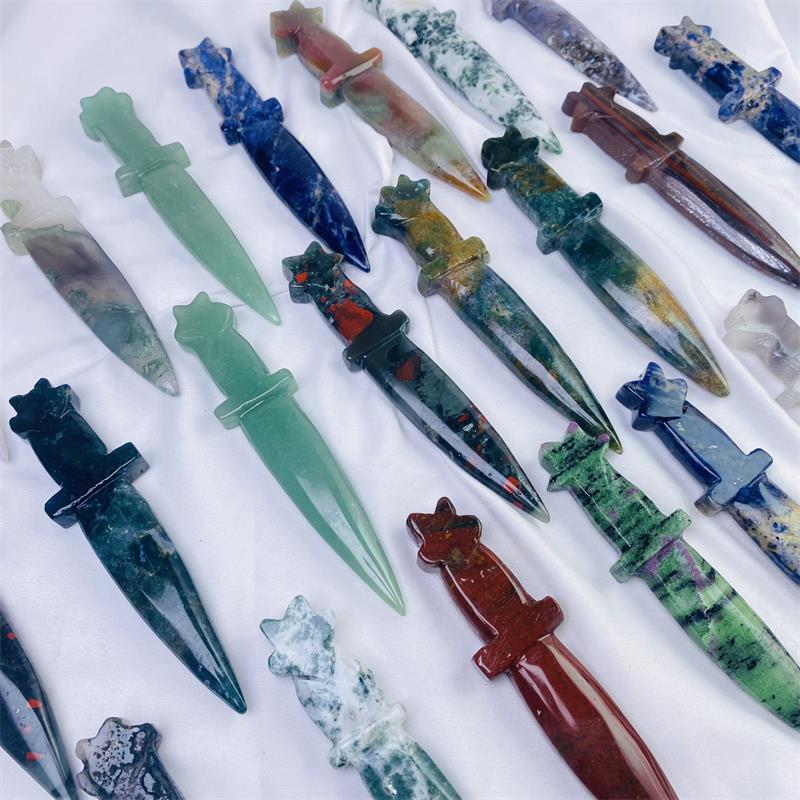 Wholesale natural crystal dagger ocean jasper bloodstone sword sodalite green aventurine dagger for decoration