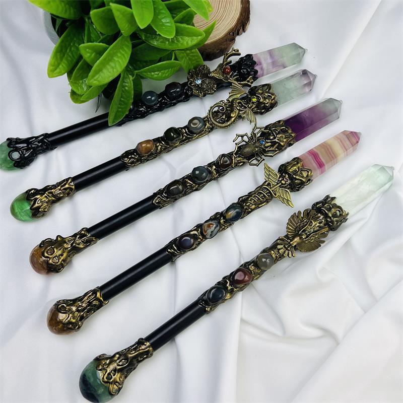 Wholesale natural healing magic wand crafts fluorite crystal magic wand for home decoration