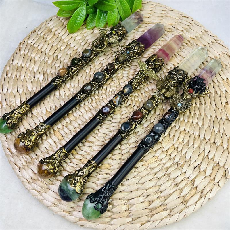 Wholesale natural healing magic wand crafts fluorite crystal magic wand for home decoration