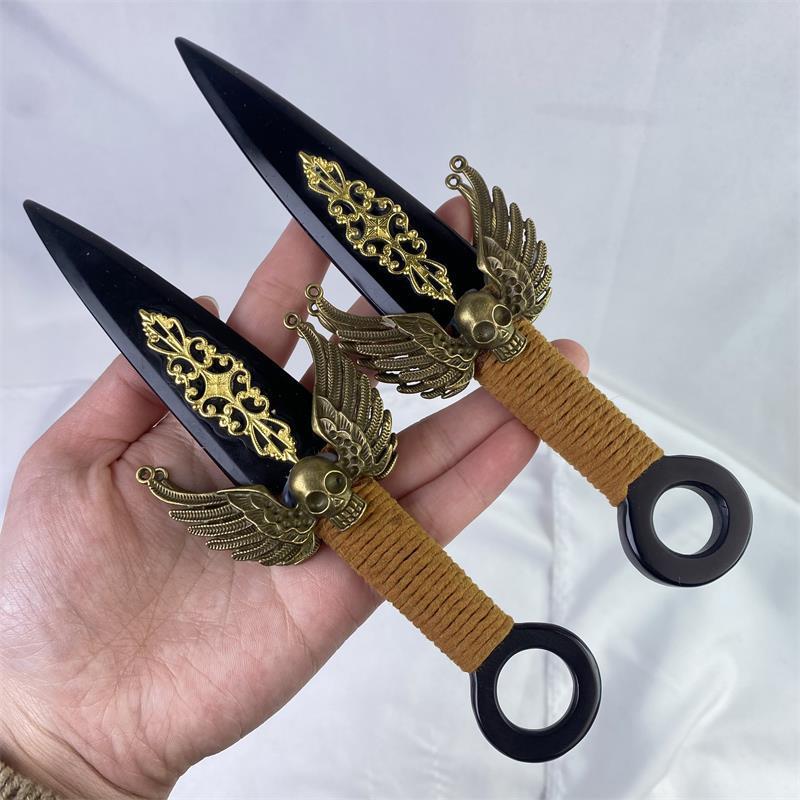 Wholesale natural high quality energy obsidian wings sword carvings healing black polished crystal dagger for gifts decoration