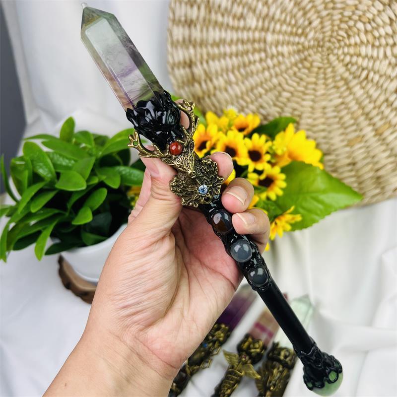 Wholesale natural healing magic wand crafts fluorite crystal magic wand for home decoration