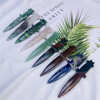 Wholesale natural crystal dagger ocean jasper bloodstone sword sodalite green aventurine dagger for decoration