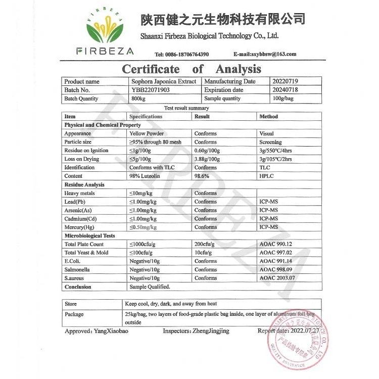 Factory Price 98% Luteolin Powder High Quality Natural Sophora Japonica Extract