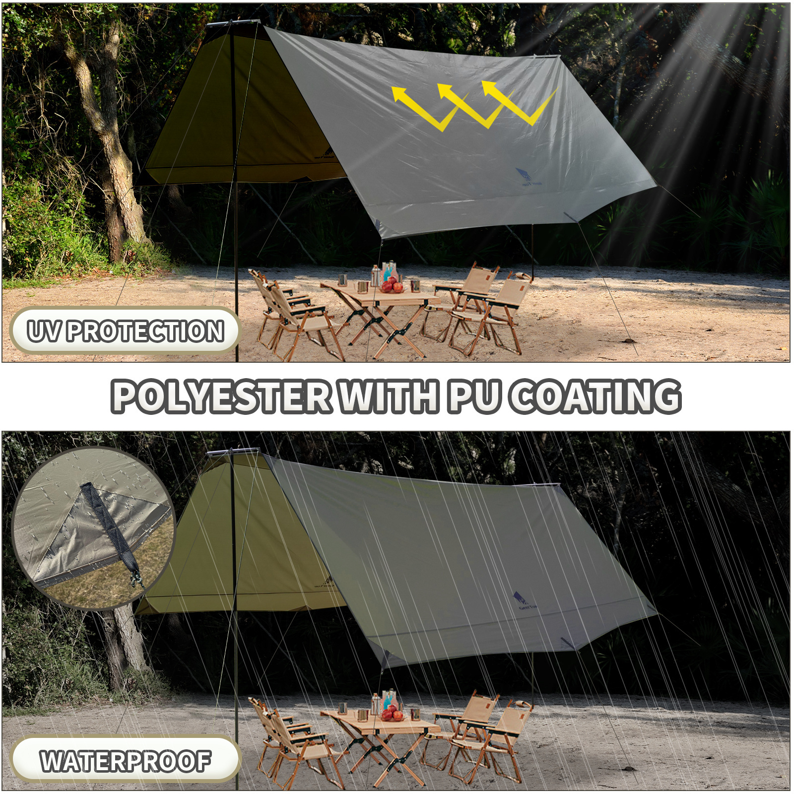 Camping Tarp with Pole Lightweight Waterproof Hammock Rainfly Anti-UV Waterproof Outdoor Tent