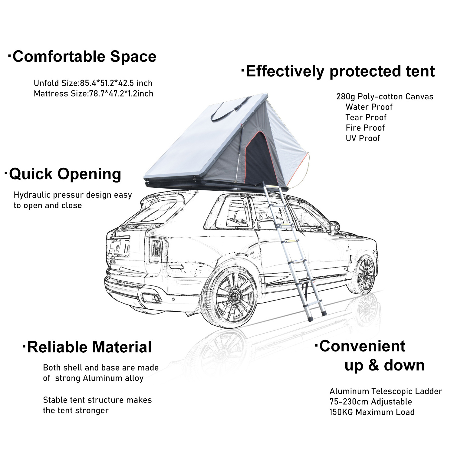 WILDSROF 2022 Rooftop Tent Car Roof Top Water Resistance 3000mm Hardshell Rooftop Tent