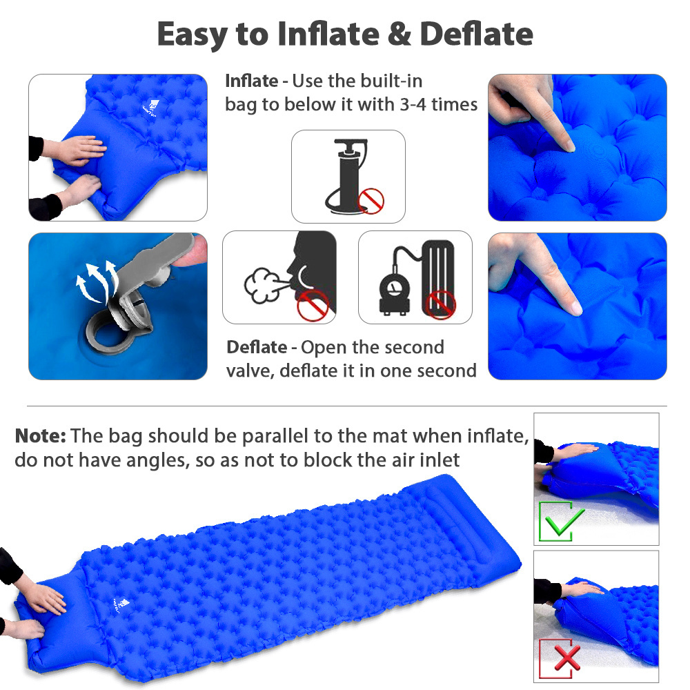 Inflatable Air Bed Outdoor Portable Sleeping Pad Camping Mat Air Mattress with Air Pillows Universal