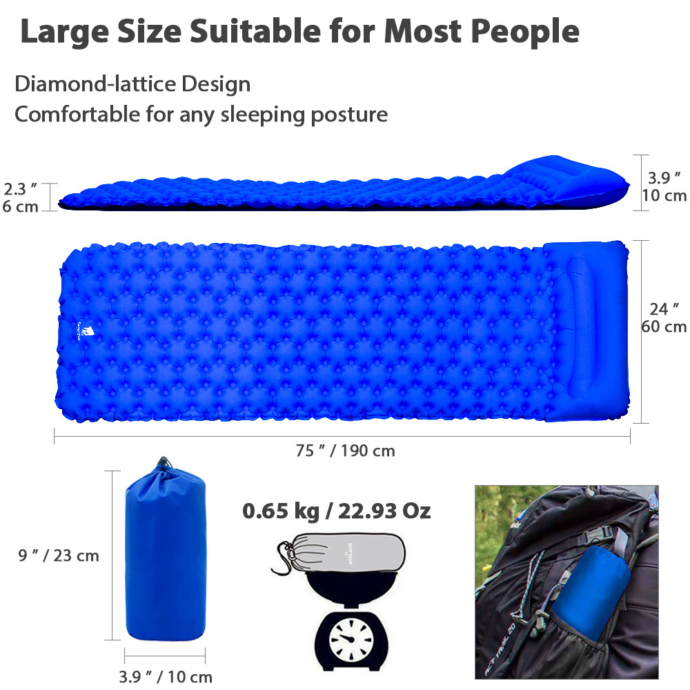 Inflatable Air Bed Outdoor Portable Sleeping Pad Camping Mat Air Mattress with Air Pillows Universal