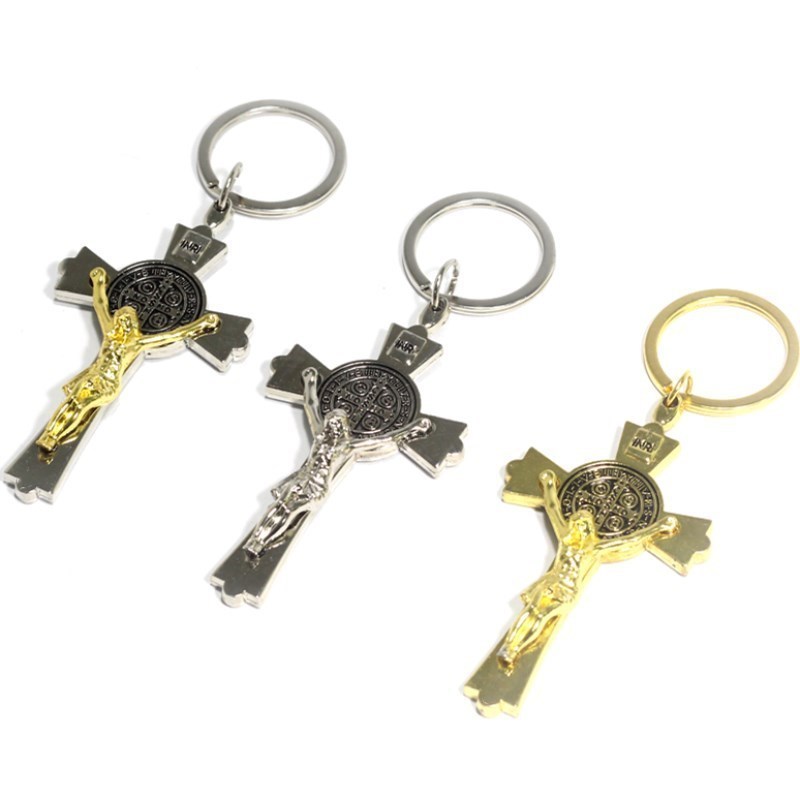 custom metal gold silver christmas jesus cross keychain