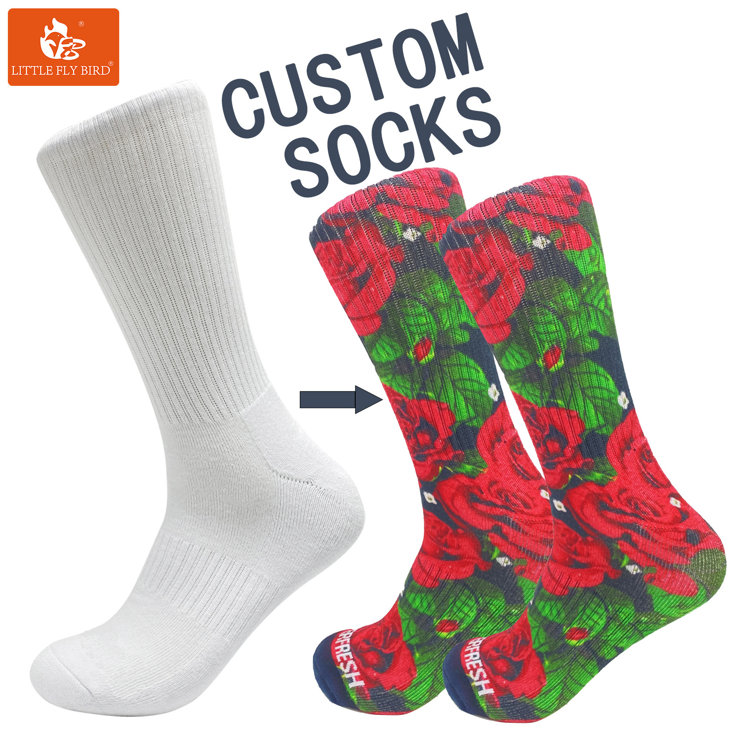 Free sample unisex white socks crew OEM design customized print sublimation socks blank for sublimate