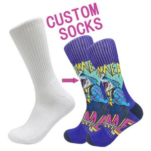 Free sample unisex white socks crew OEM design customized print sublimation socks blank for sublimate