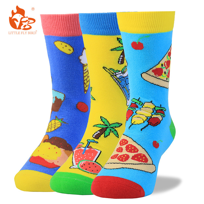 Little Fly Bird Good quality thick custom logo design colorful and cute dress crew cotton  kids Children socks in bulk