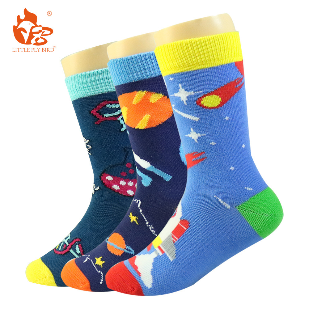 Little Fly Bird Good quality thick custom logo design colorful and cute dress crew cotton  kids Children socks in bulk