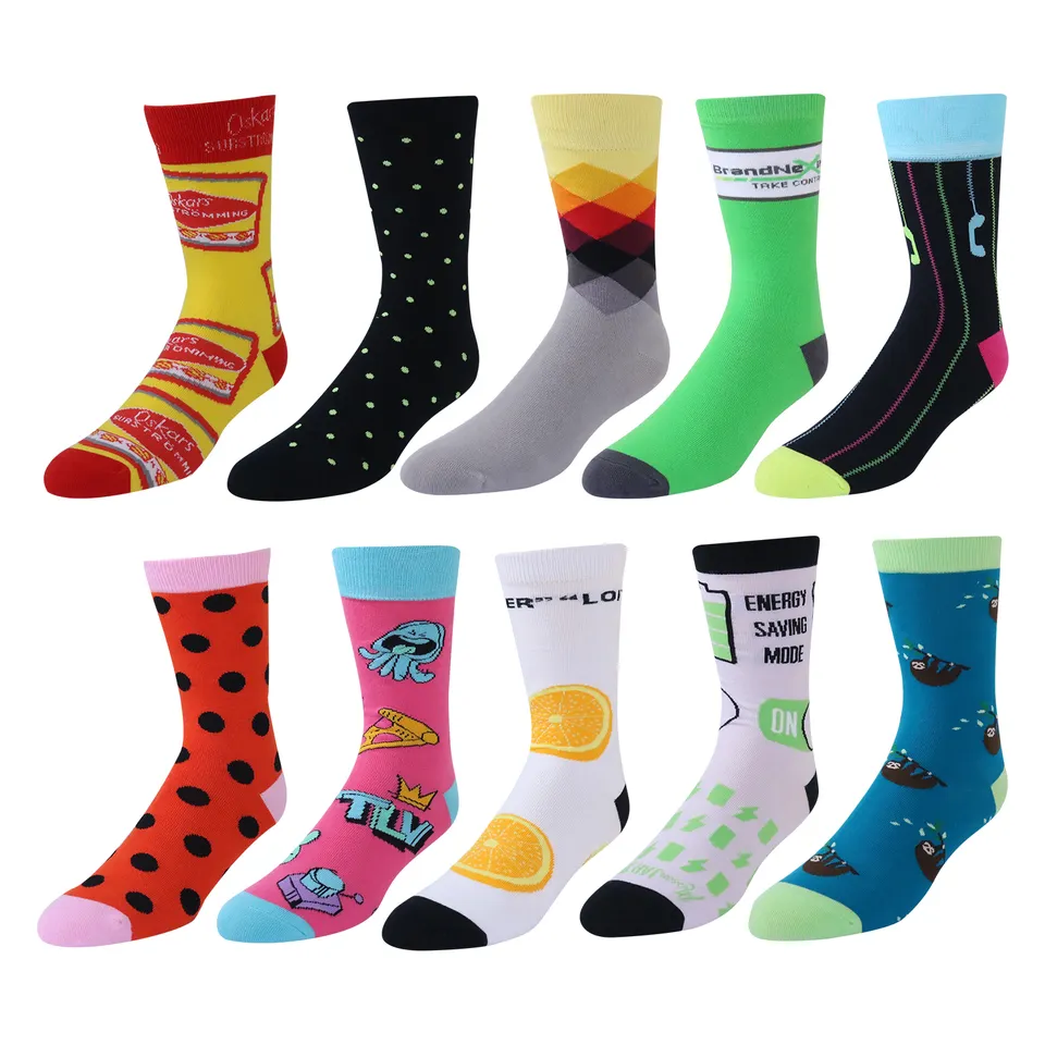 wholesale custom  funny crazied  colorful funkied  cool mens fashion dress cotton socks crew happiness socks for men