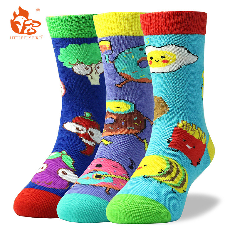 Little Fly Bird Good quality thick custom logo design colorful and cute dress crew cotton  kids Children socks in bulk