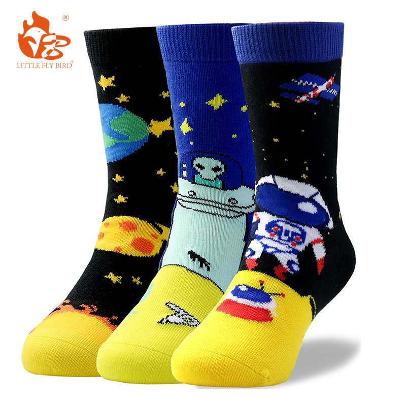 Little Fly Bird Good quality thick custom logo design colorful and cute dress crew cotton  kids Children socks in bulk