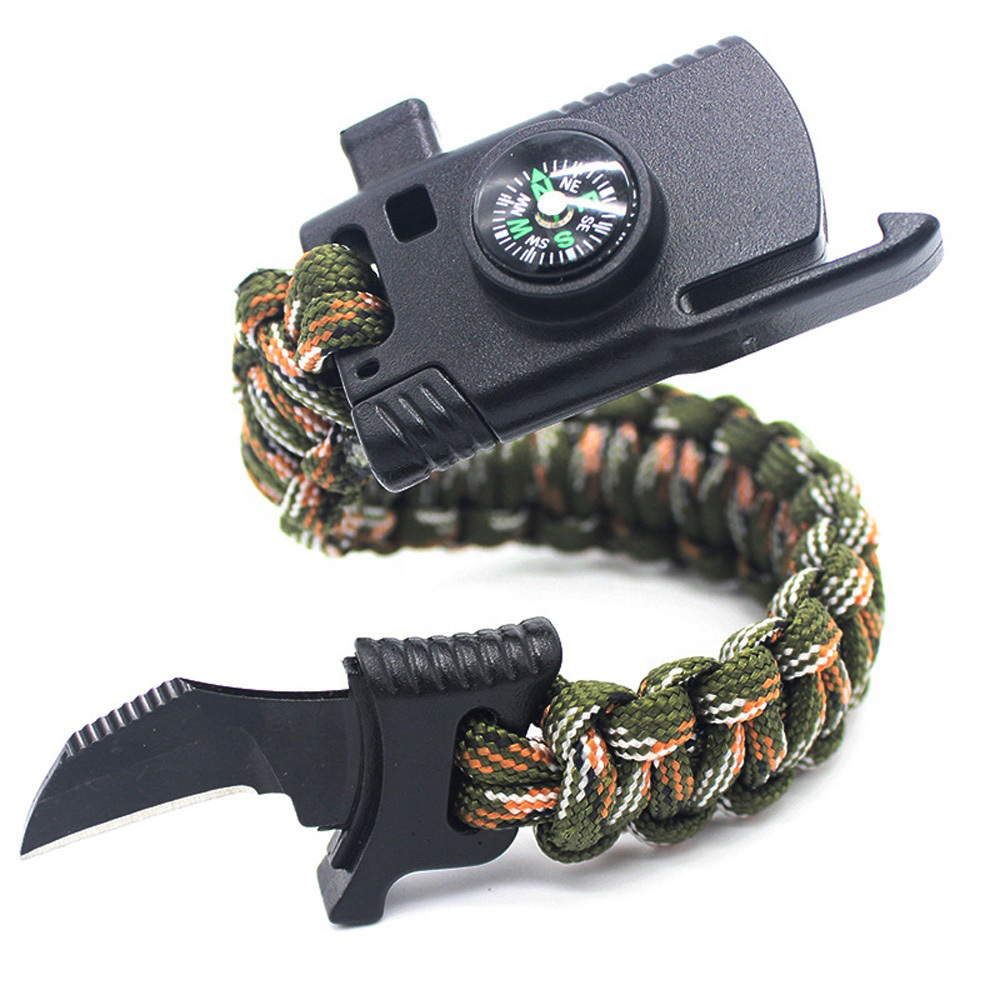 Hiking trekking paracord survival bracelet tactical fire starter bracelet buckles with knife