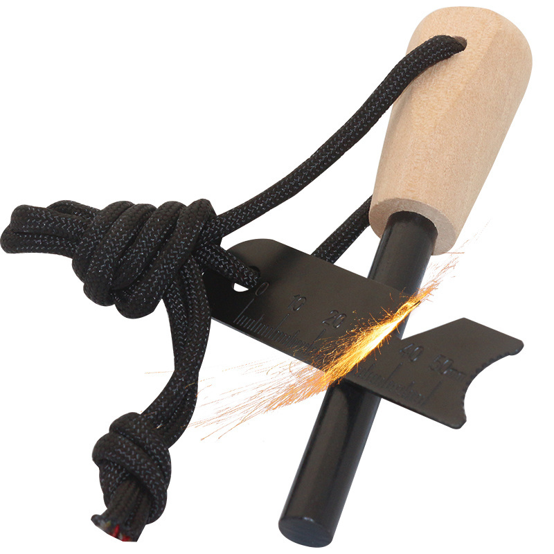 Hunting Outdoor Feuerstahl Professional Survival Gear Wooden Flint Fire Starter for Adventure Survival Kit