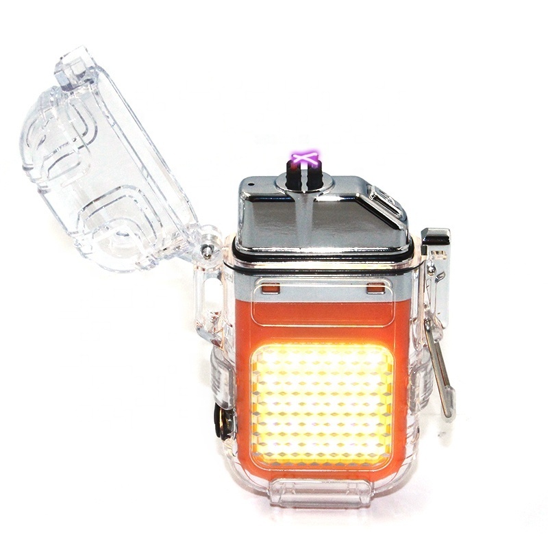 Outdoor Windproof Dual Arc Transparent Type-C Recharging Electric Plasma Lighter with Flashlight