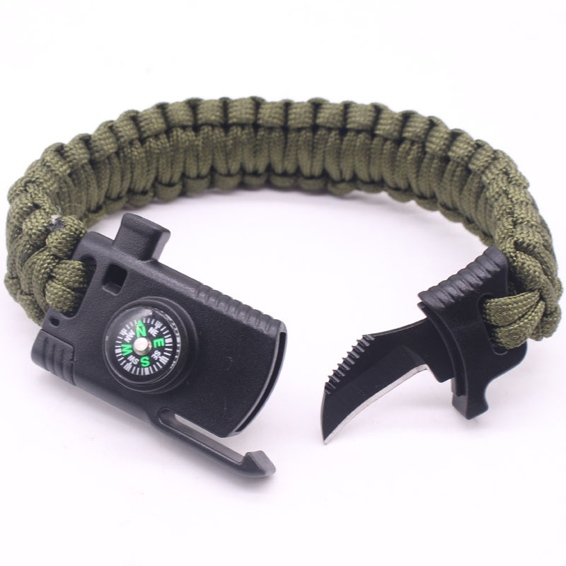 Hiking trekking paracord survival bracelet tactical fire starter bracelet buckles with knife