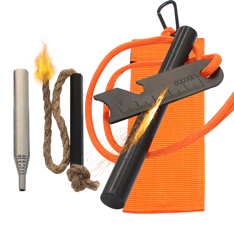 Pocket Camping Essential Emergency Fire Starter Kit Large Ferro Rod Survival Stuff Firestarter Pouch