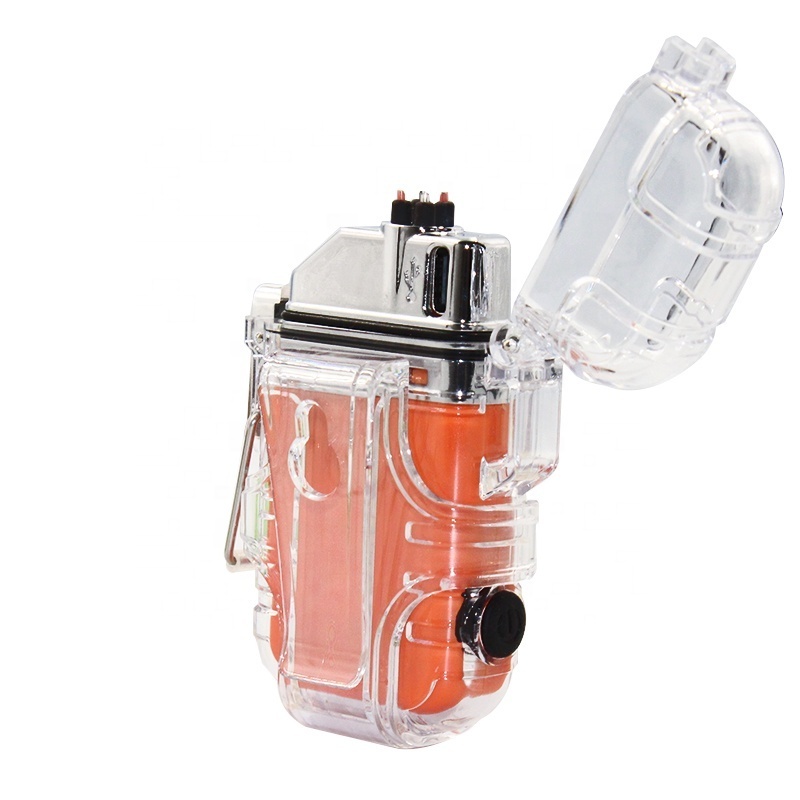 Outdoor Windproof Dual Arc Transparent Type-C Recharging Electric Plasma Lighter with Flashlight