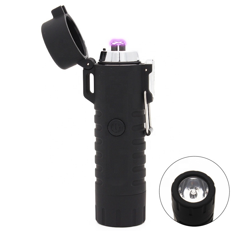 Best Business Gift Waterproof Outdoor Camping Windproof USB Rechargeable Plasma Dual Arc Lighter with LED Flashlight