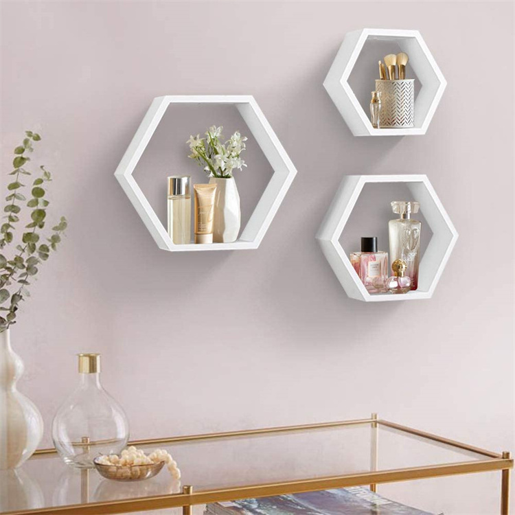 MDF Floating Shelves Hexagon Floating Shelves Wall Mounted Storage Shelving for Bathroom Living Room hexagon Floating shelves