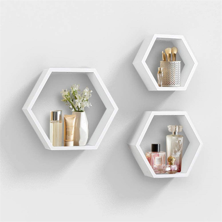 MDF Floating Shelves Hexagon Floating Shelves Wall Mounted Storage Shelving for Bathroom Living Room hexagon Floating shelves