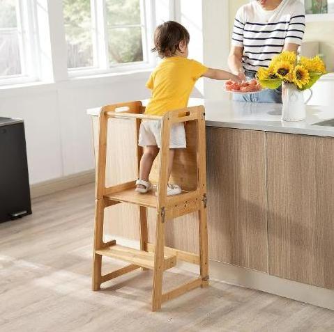 Kids Step Stool Standing Folding Learning Tower Adjustable Wooden Kitchen Helper Tower For Toddlers Learning With Toys