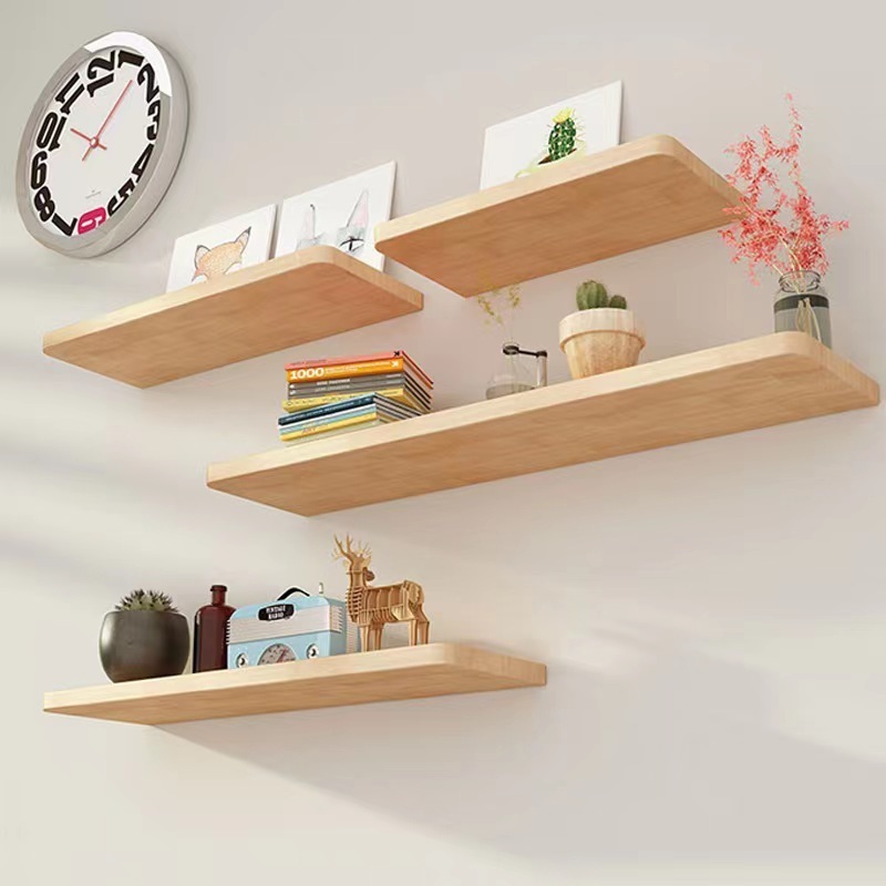 solid wood wall mounted rubberwood shelf  decoration hanging Storage Furniture Metal Mounted Wall Floating Shelve for home decor