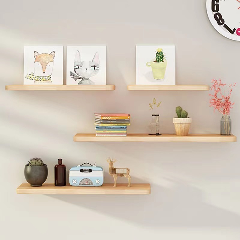 solid wood wall mounted rubberwood shelf  decoration hanging Storage Furniture Metal Mounted Wall Floating Shelve for home decor