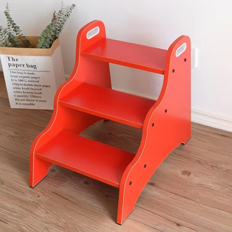 European style 3 steps high muti function folding mdf wood wooden step stool