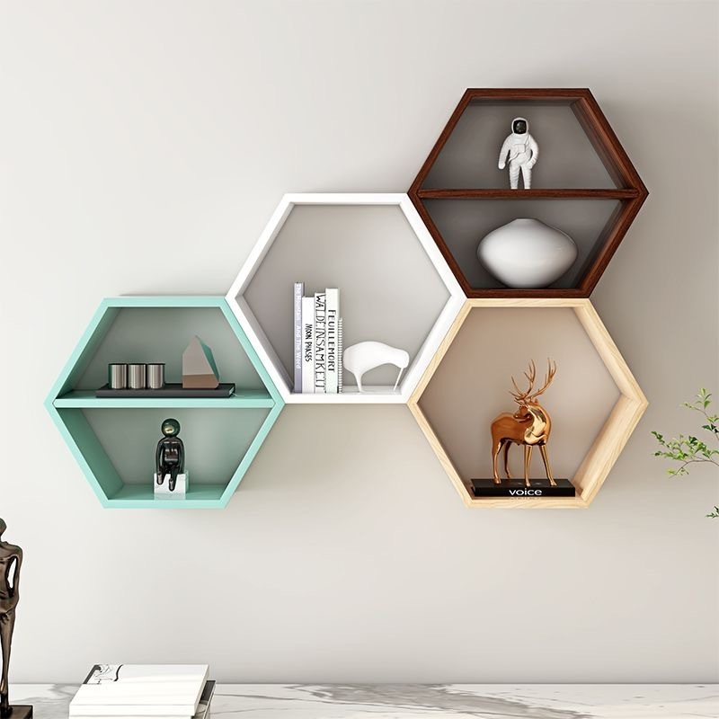 MDF Floating Shelves Hexagon Floating Shelves Wall Mounted Storage Shelving for Bathroom Living Room hexagon Floating shelves