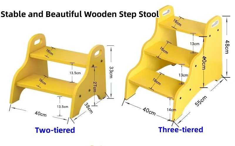 European style 3 steps high muti function folding mdf wood wooden step stool