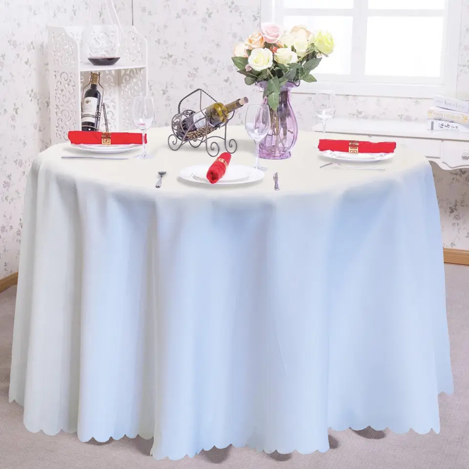 Washable Custom Round Polyester Circular Table Cover White Table Cloths Tablecloths for Event Wedding Hotel Party Restaurant