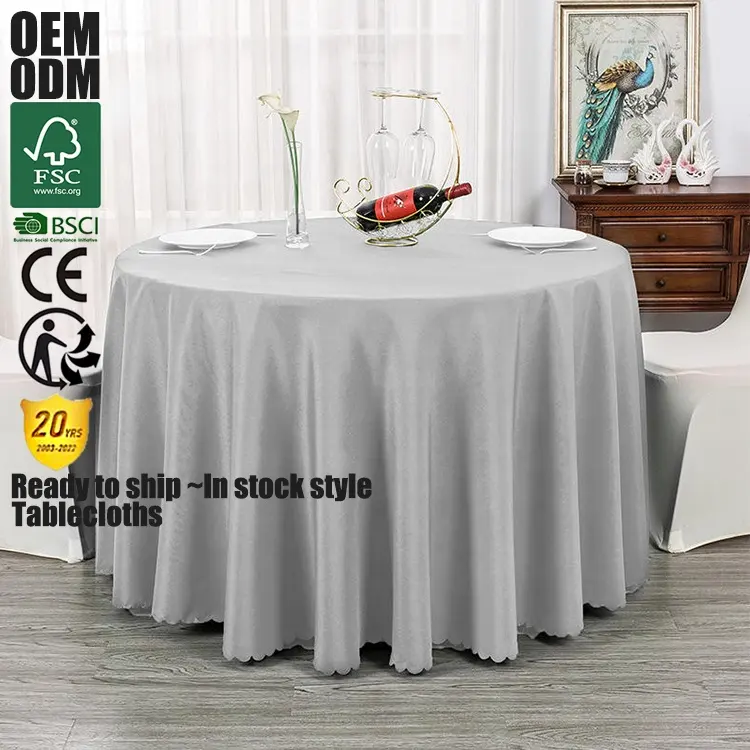 Washable Custom Round Polyester Circular Table Cover White Table Cloths Tablecloths for Event Wedding Hotel Party Restaurant