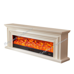 Farmhouse large modern led light flame electric fireplace insert with solid wood tv stand console table