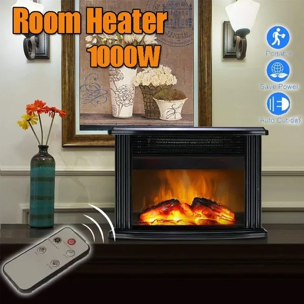 Portable Electric Fireplace LED light 1000W Mini Size Flame Heater Indoor Small Tabletop Fireplace