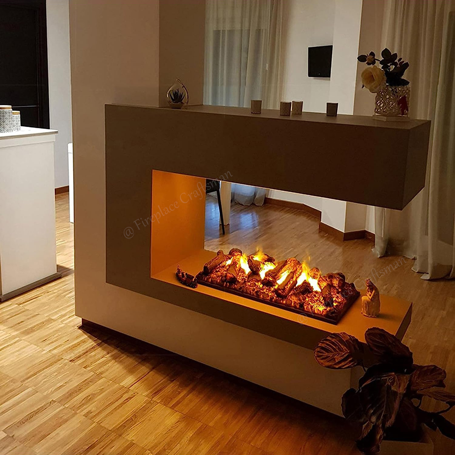 Smart wifi faux wood logs control led flame water vapour insert steam fireplace 3d water vapor fireplace