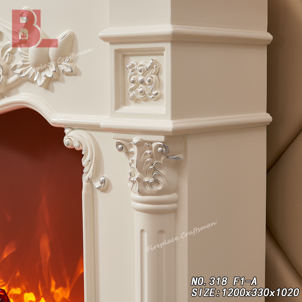 Custom White Carved Mantel Surround Electric Fireplace With Fireplace Border Wood Fireplace Mantels