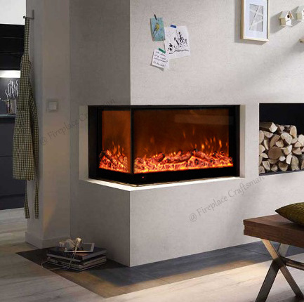 3D Modern Wall Recessed 2 Sided Glass Led Simulation Flame Indoor Decorative L-Shaped Corner Electric Fireplace