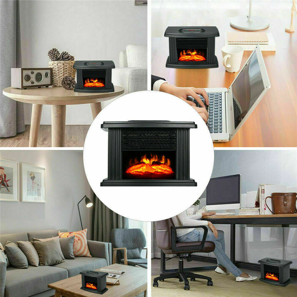 Mini Electric Fireplace Realistic Effects Freestand Heater Flame Portable Heater Tabletop Fireplace